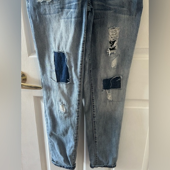 Forever 21 Distressed Patchwork Denim Overalls Y2K 90s Style Size 26 - Picture 6 of 10